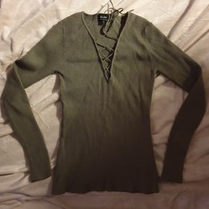 ♡Bardot Lace Up Ribbed Sweater♡♡